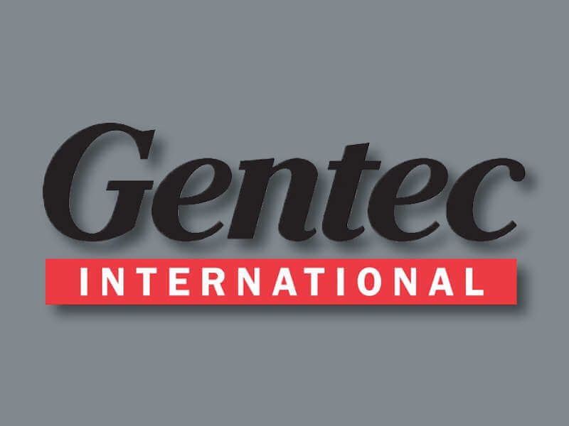 Gentec International logo on grey background